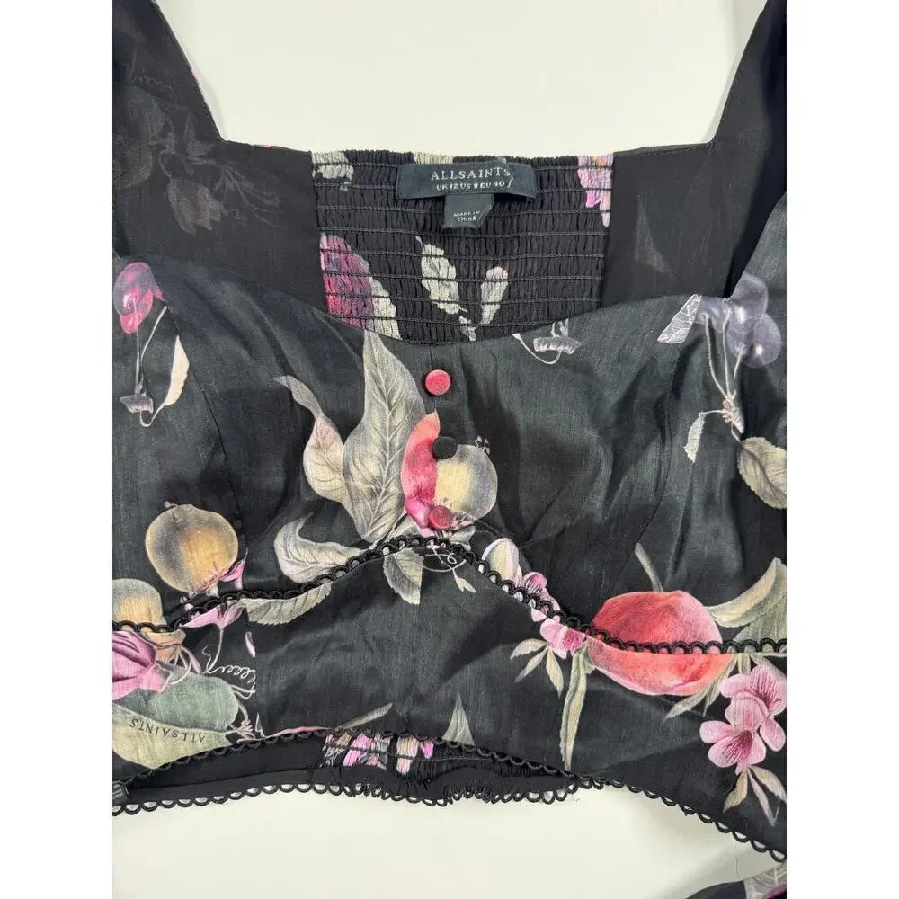 ALLSAINTS Ria Soleil Linen & Silk Crop Top In Black New Without Tags Size 8 $219 - Picture 3 of 7